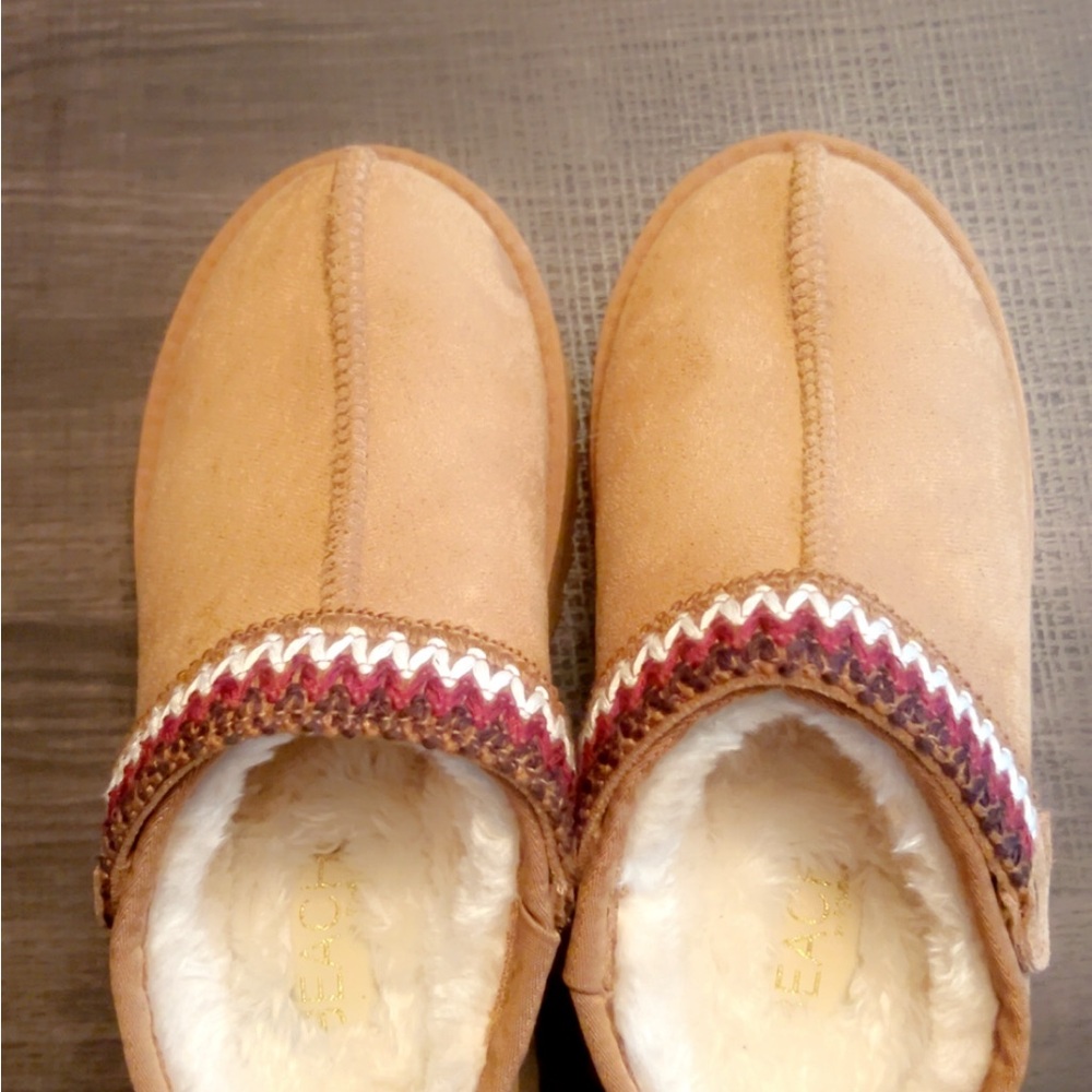 Cozy Tan Slippers with Knit Trim